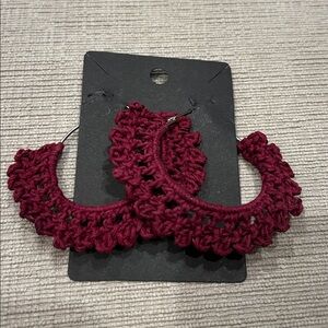 Elegant burgundy Crochet Hoop Earrings